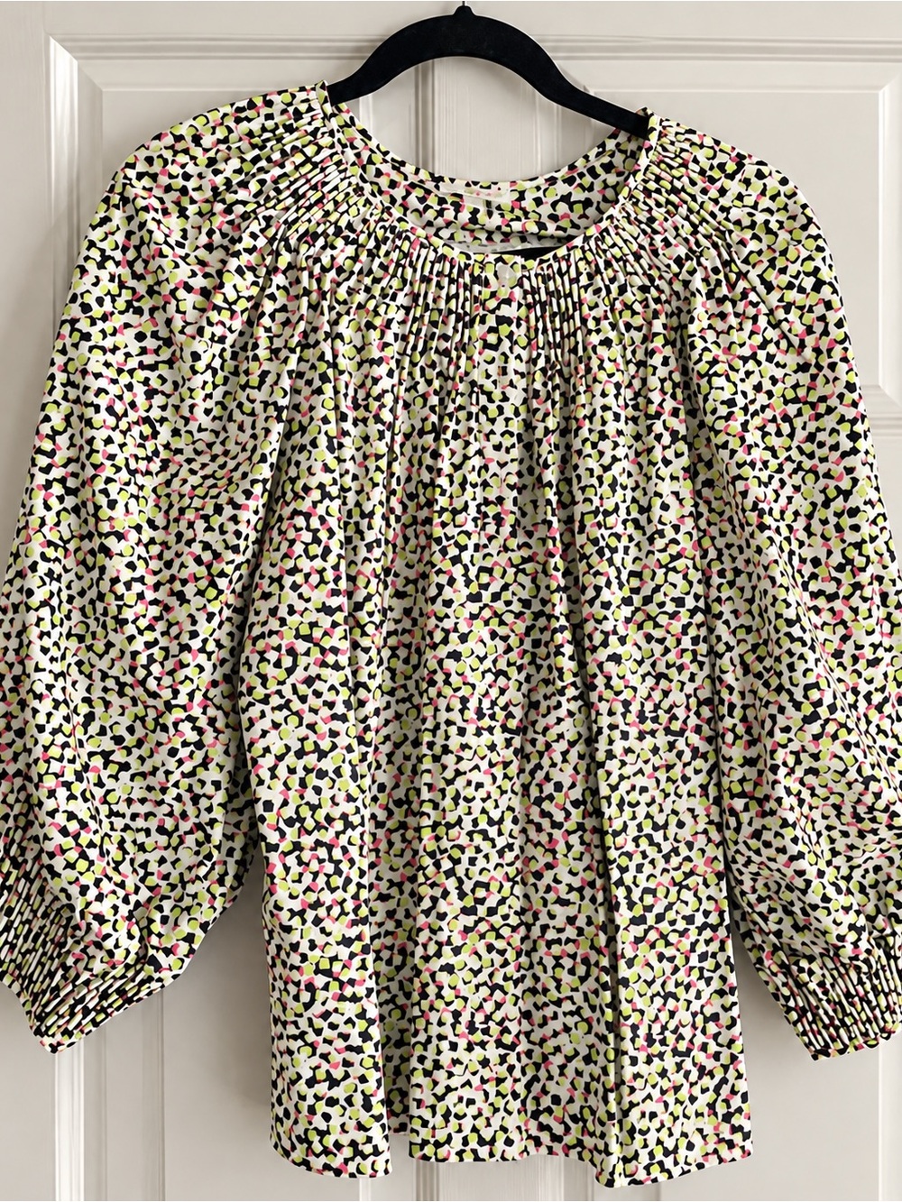 Tyler Boe Cream Blouse with Pink & Black Spot Print